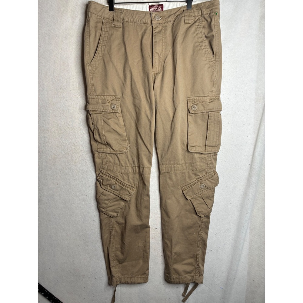 Matchstick Mens Cargo‎ Pants Khaki Tan Multi Pocket Cotton Workwear 38 x 32